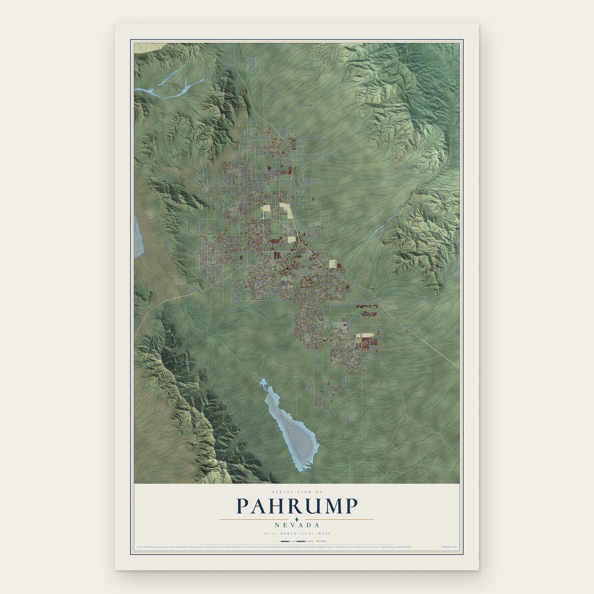 Pahrump, Nevada map print, the full design