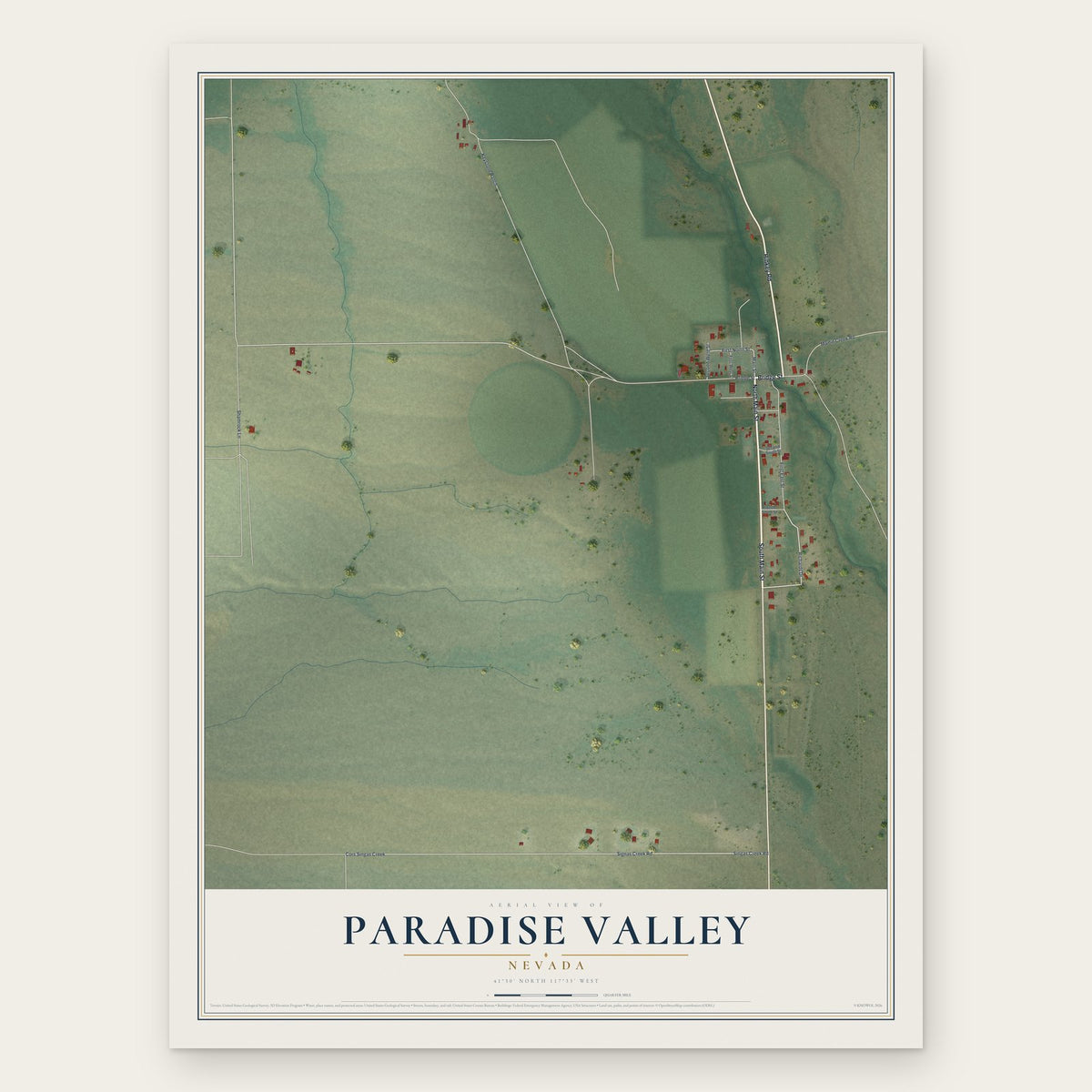 Paradise Valley, Nevada map print, the full design