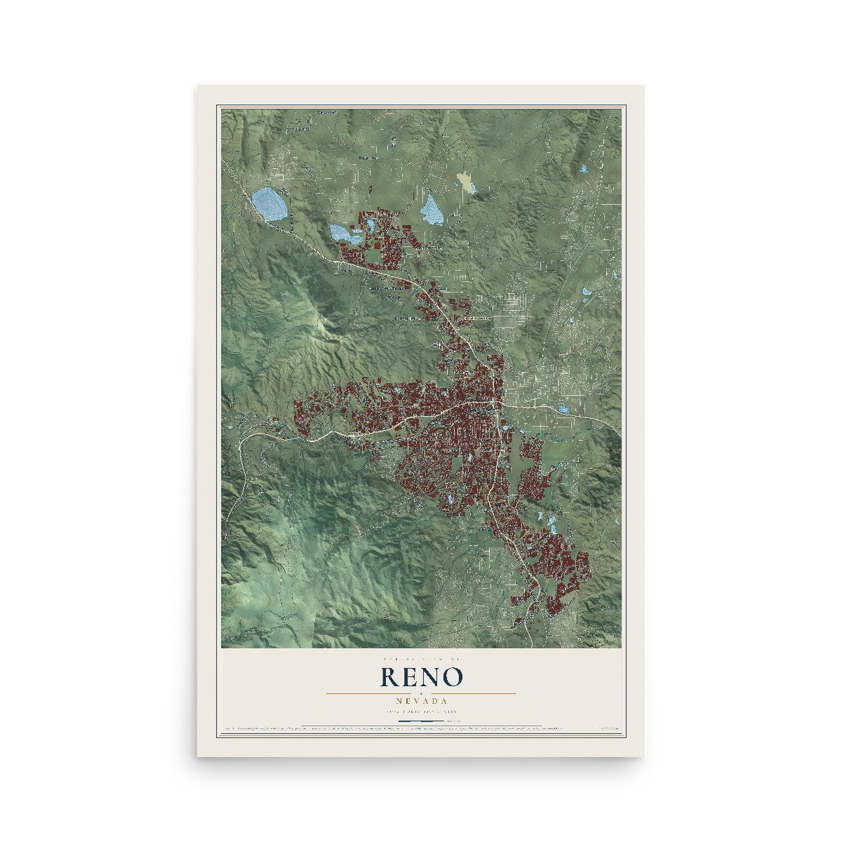 Map of Reno, Nevada, 12 x 18 inch unframed archival matte print