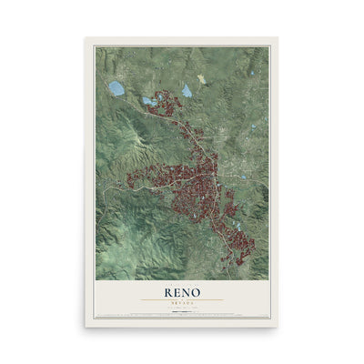 Map of Reno, Nevada, 12 x 18 inch unframed archival matte print