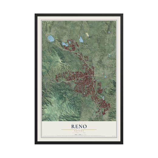Map of Reno, Nevada, 12 x 18 inch print in a black wood frame