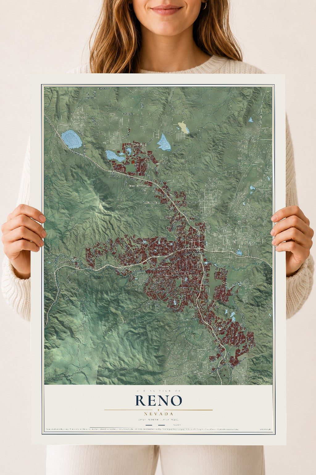Map of Reno, Nevada, 18 x 24 inch unframed archival matte print