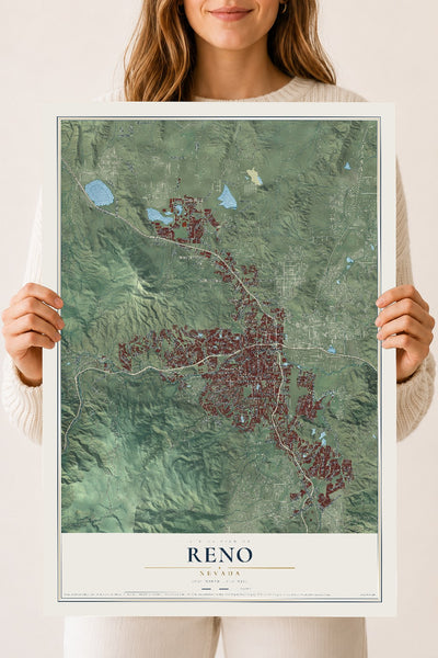 Map of Reno, Nevada, 18 x 24 inch unframed archival matte print