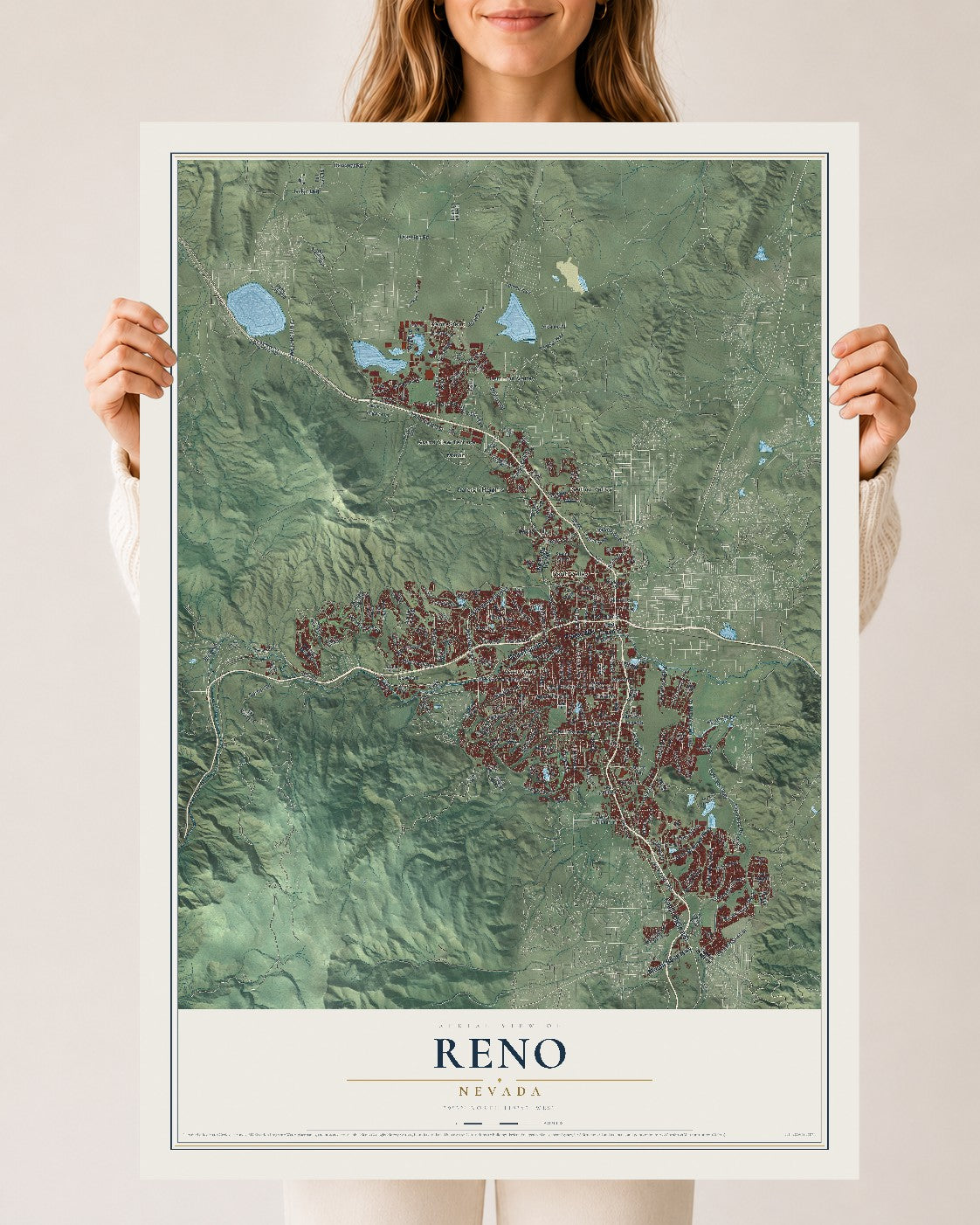 Map of Reno, Nevada, 24 x 36 inch unframed archival matte print