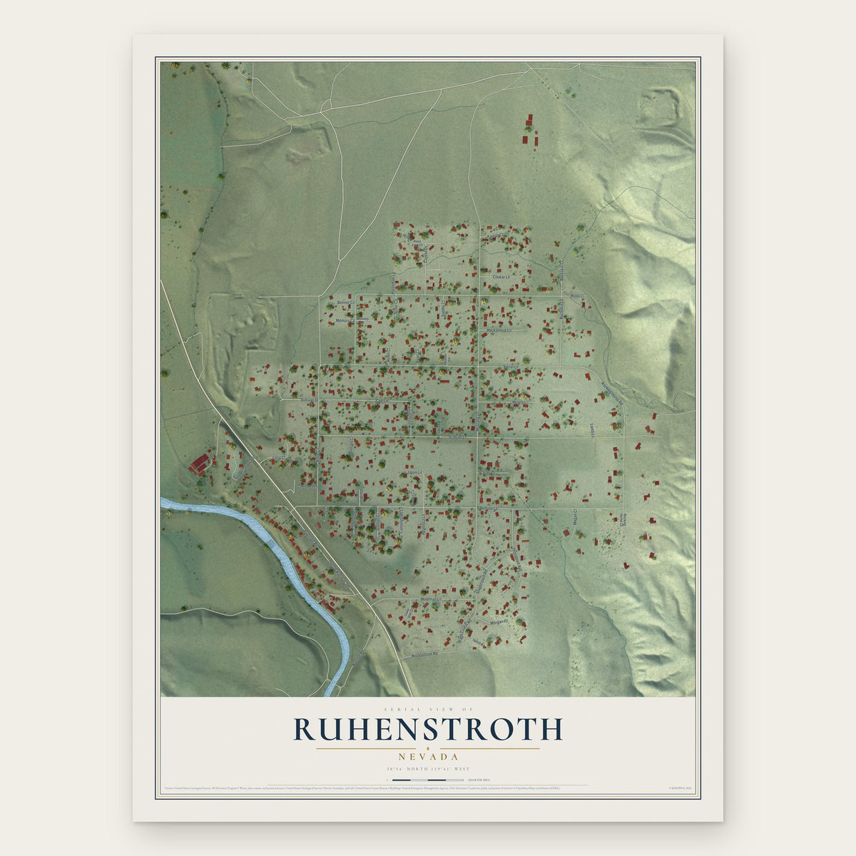 Ruhenstroth, Nevada map print, the full design