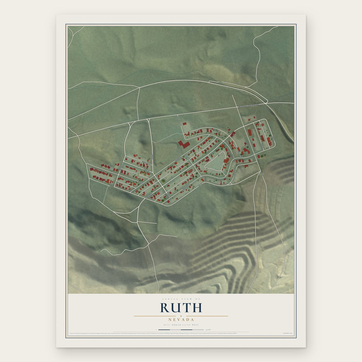 Ruth, Nevada map print, the full design