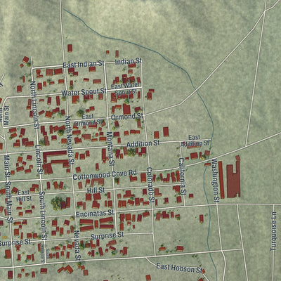 Close-up of the map of Searchlight, Nevada print showing street and building detail