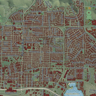Close-up of the map of Sparks, Nevada print showing street and building detail