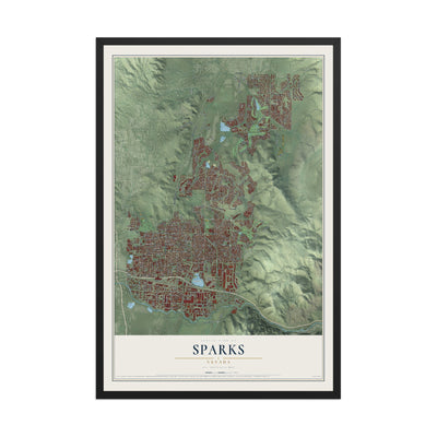 Map of Sparks, Nevada, 12 x 18 inch print in a black wood frame