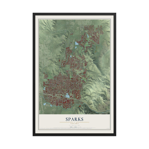 Map of Sparks, Nevada, 12 x 18 inch print in a black wood frame