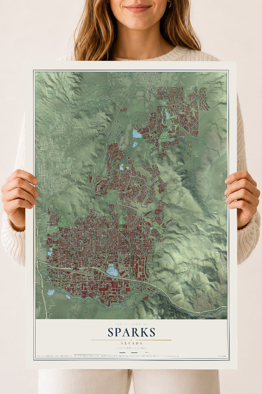 Map of Sparks, Nevada, 18 x 24 inch unframed archival matte print