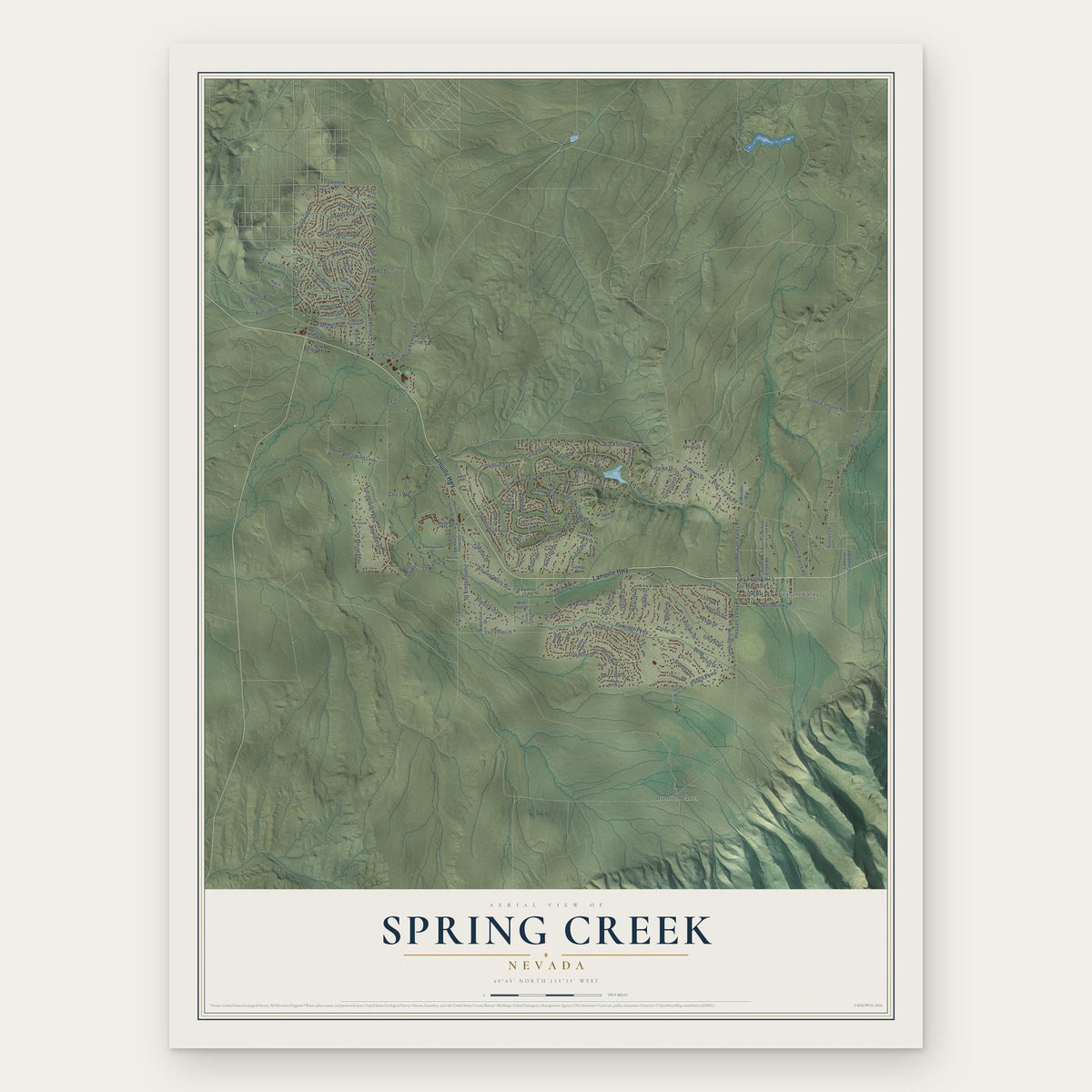 Spring Creek, Nevada map print, the full design