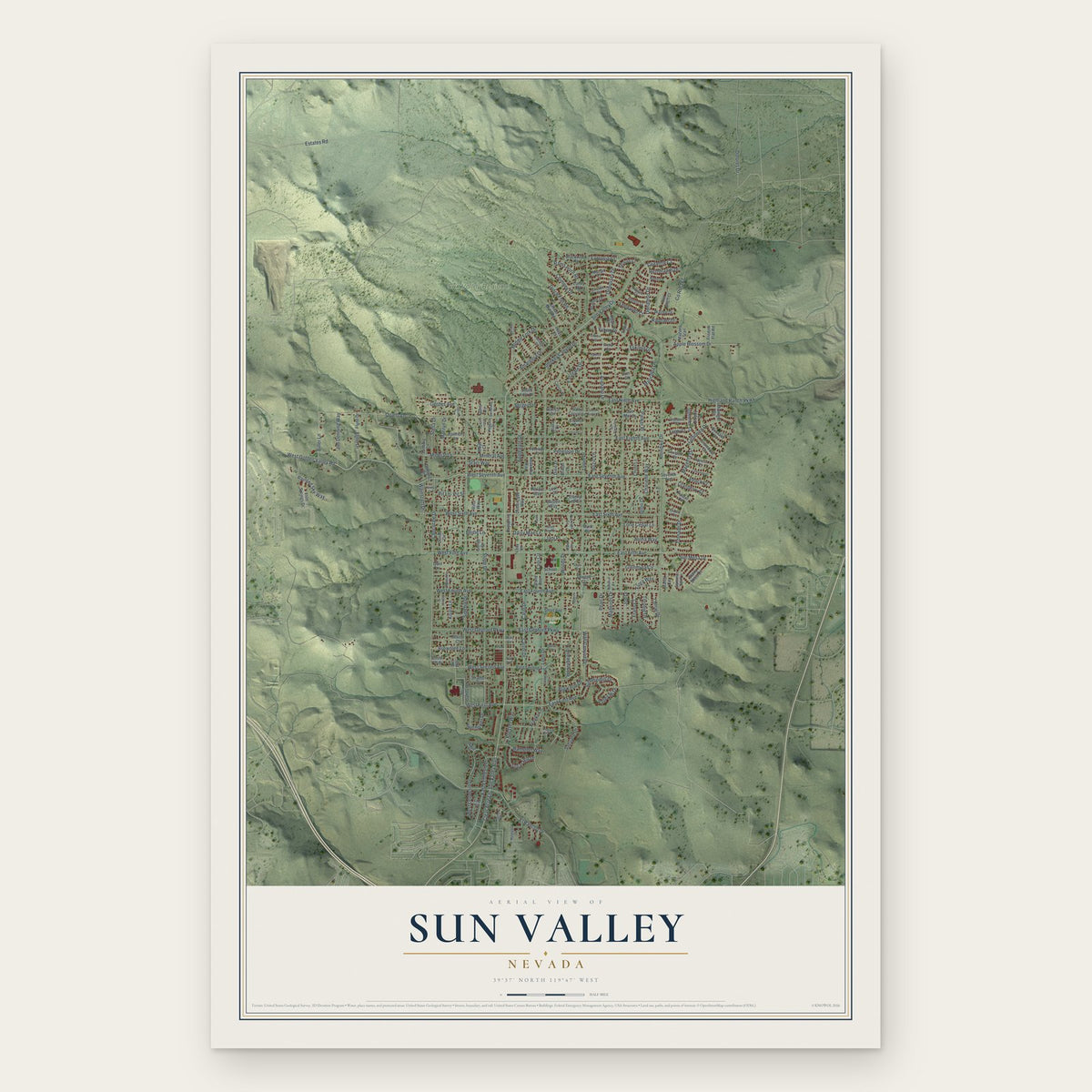 Sun Valley, Nevada map print, the full design