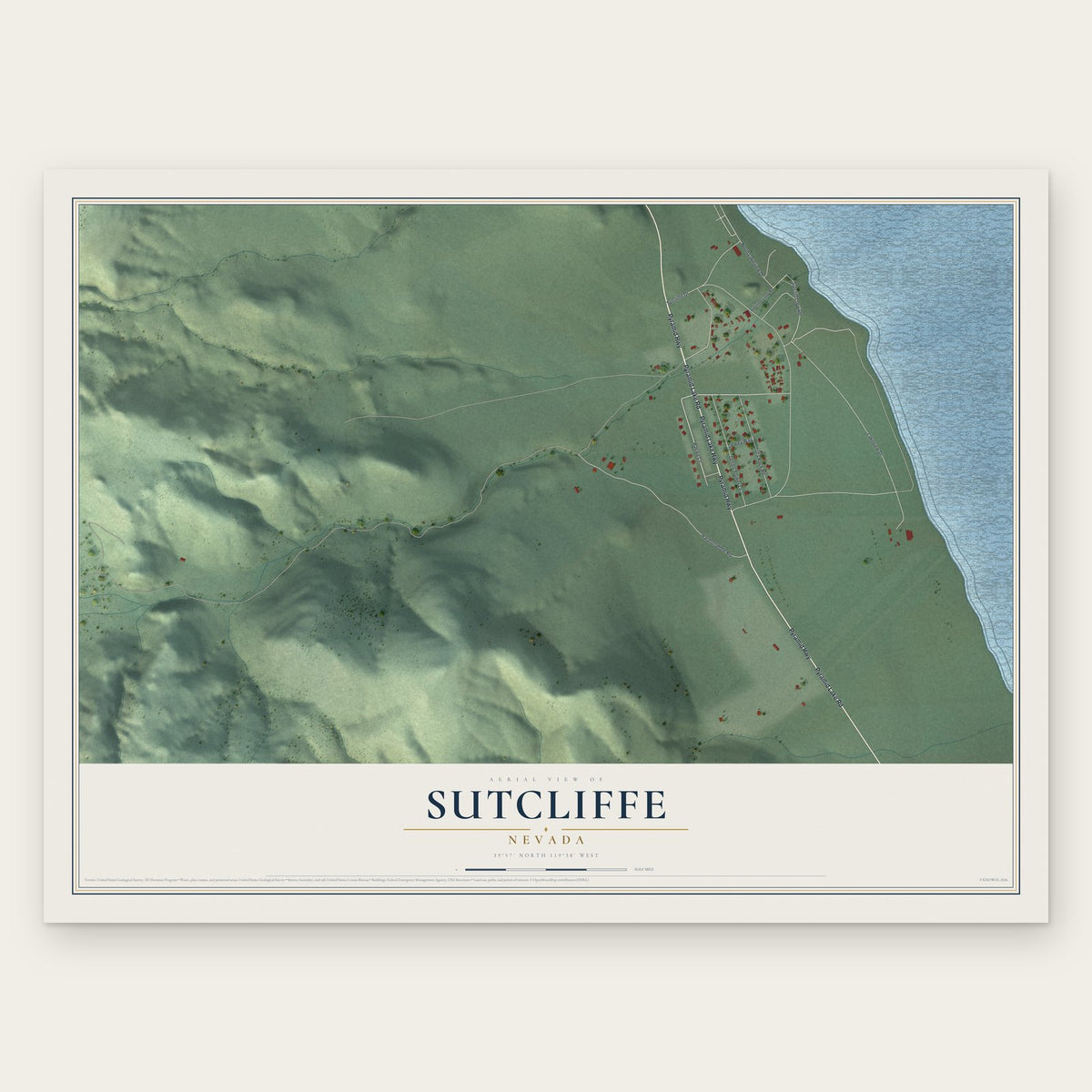 Sutcliffe, Nevada map print, the full design