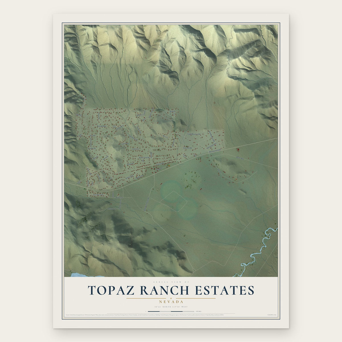 Topaz Ranch Estates, Nevada map print, the full design