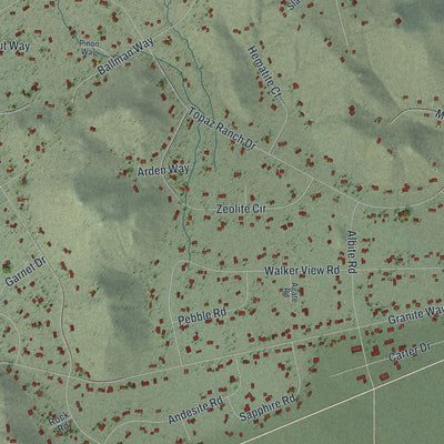 Close-up of the map of Topaz Ranch Estates, Nevada print showing street and building detail