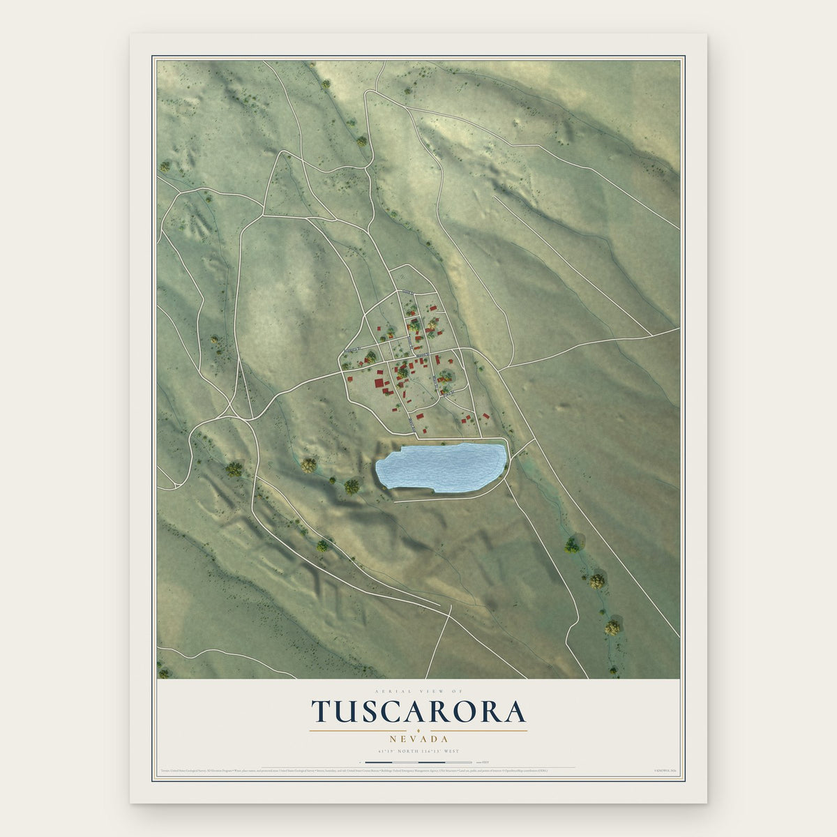 Tuscarora, Nevada map print, the full design