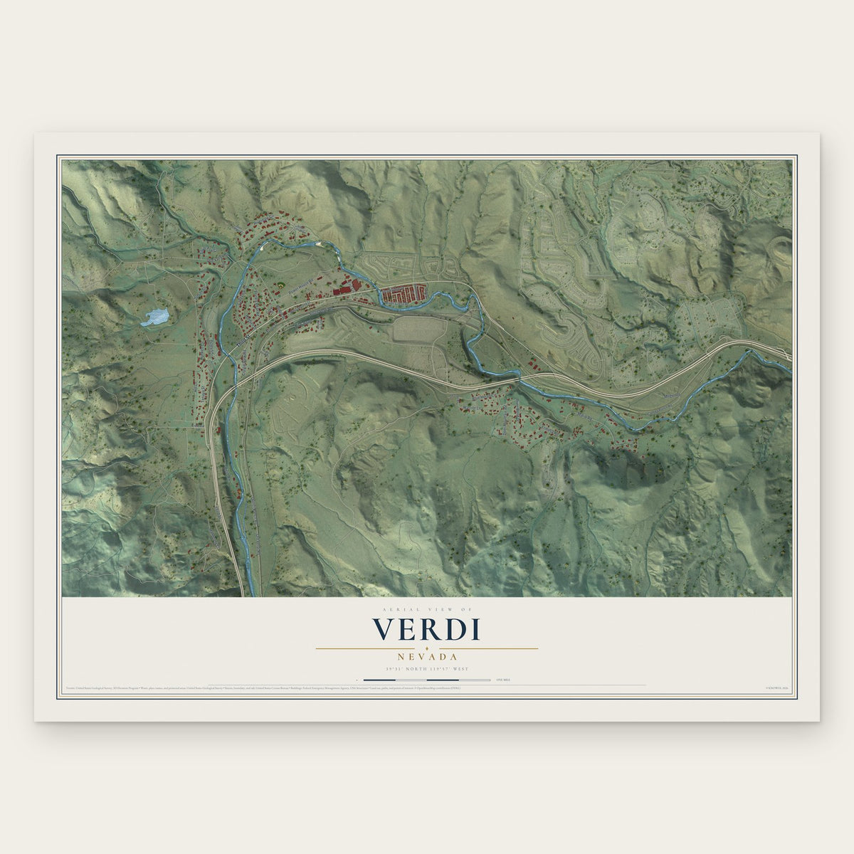Verdi, Nevada map print, the full design