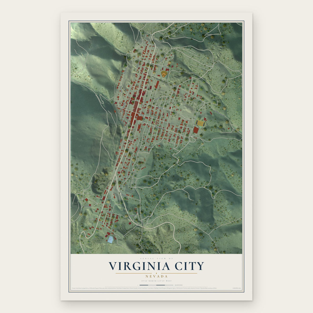 Virginia City, Nevada map print, the full design