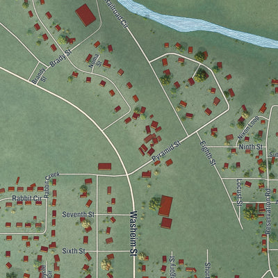 Close-up of the map of Wadsworth, Nevada print showing street and building detail
