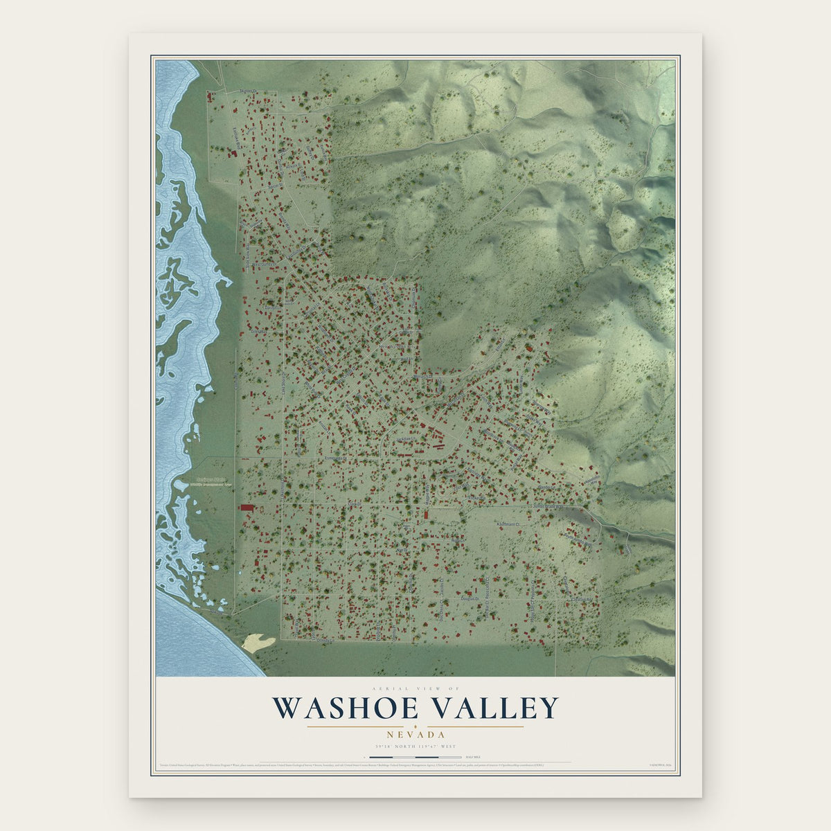 Washoe Valley, Nevada map print, the full design