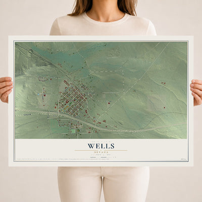 Map of Wells, Nevada, 18 x 24 inch unframed archival matte print