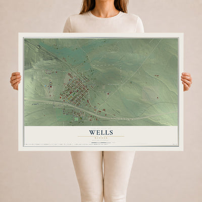 Map of Wells, Nevada, 24 x 36 inch unframed archival matte print