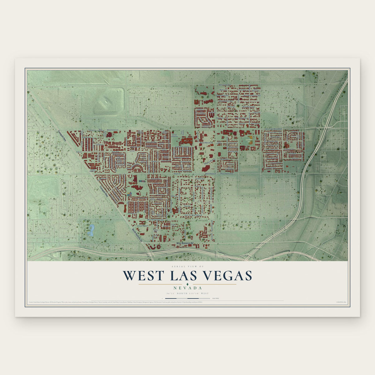 West Las Vegas, Nevada map print, the full design