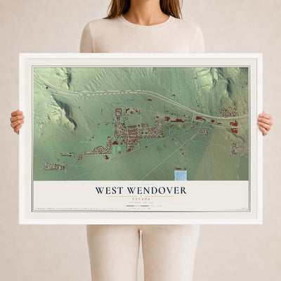 Map of West Wendover, Nevada, 24 x 36 inch print in a white wood frame