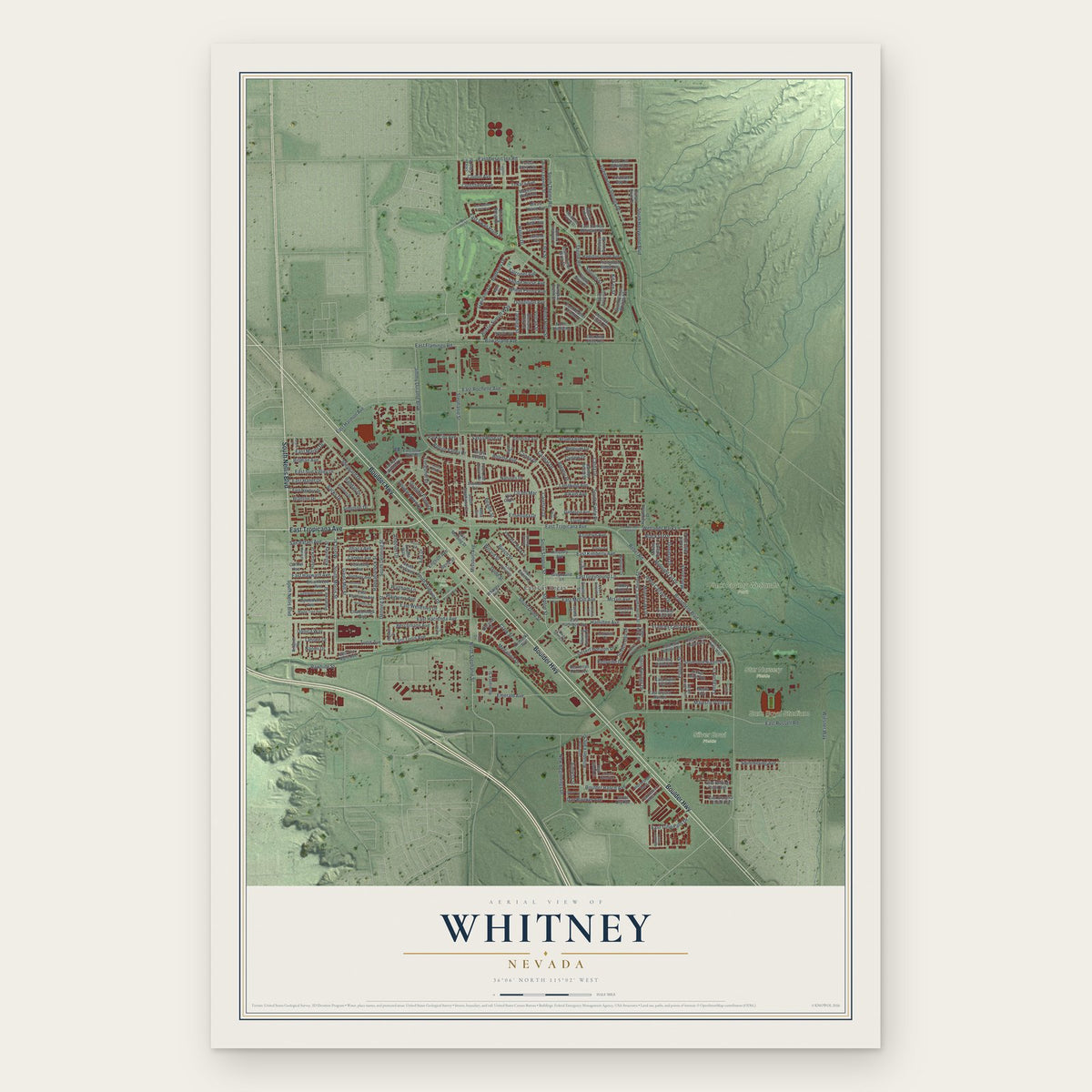 Whitney, Nevada map print, the full design
