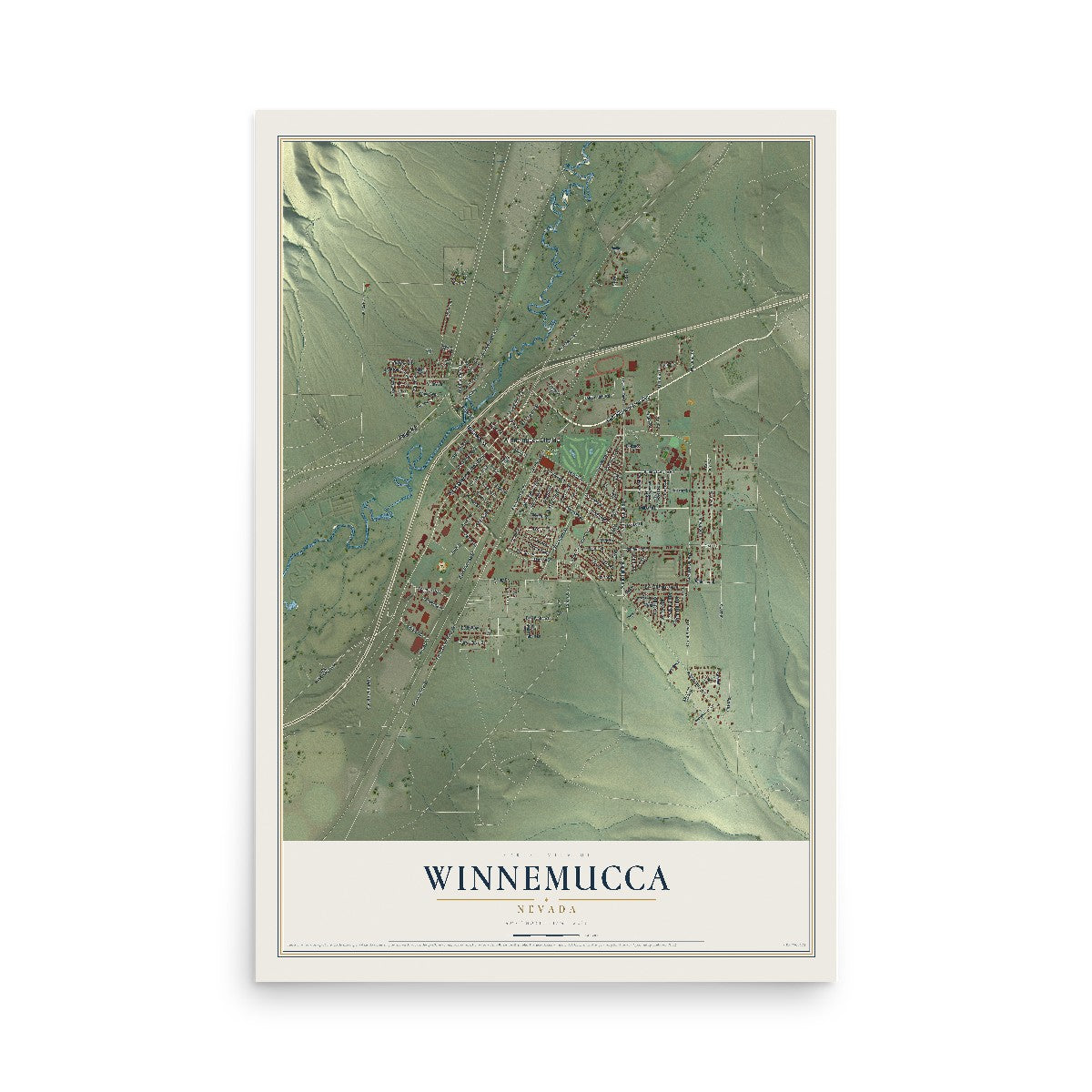 Map of Winnemucca, Nevada, 12 x 18 inch unframed archival matte print