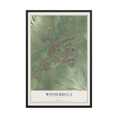 Map of Winnemucca, Nevada, 12 x 18 inch print in a black wood frame