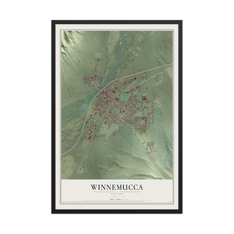 Map of Winnemucca, Nevada, 12 x 18 inch print in a black wood frame