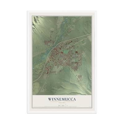 Map of Winnemucca, Nevada, 12 x 18 inch print in a white wood frame