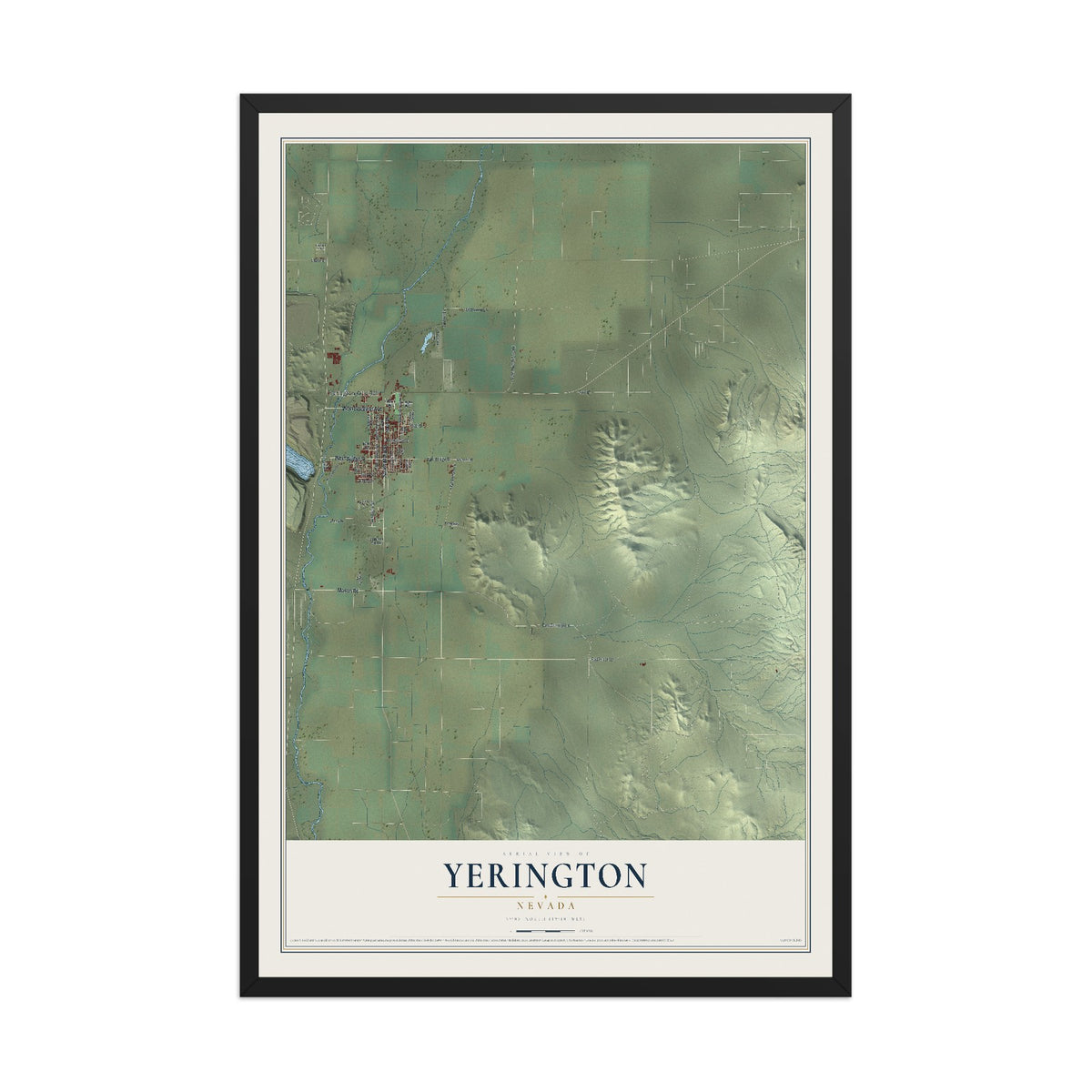 Map of Yerington, Nevada, 12 x 18 inch print in a black wood frame