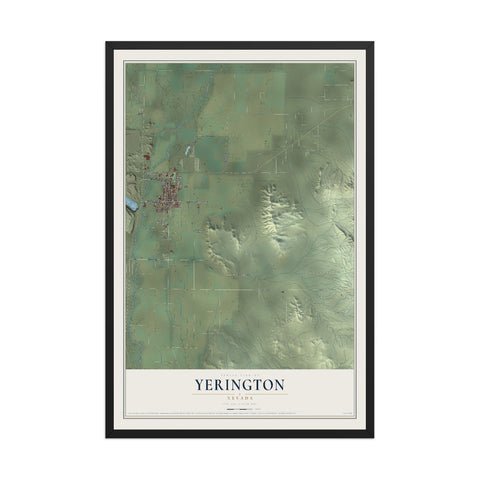 Map of Yerington, Nevada, 12 x 18 inch print in a black wood frame