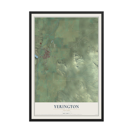 Map of Yerington, Nevada, 12 x 18 inch print in a black wood frame