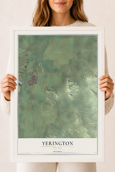 Map of Yerington, Nevada, 18 x 24 inch print in a white wood frame