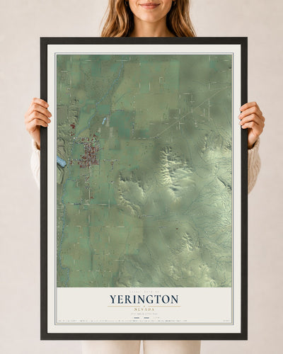 Map of Yerington, Nevada, 24 x 36 inch print in a black wood frame