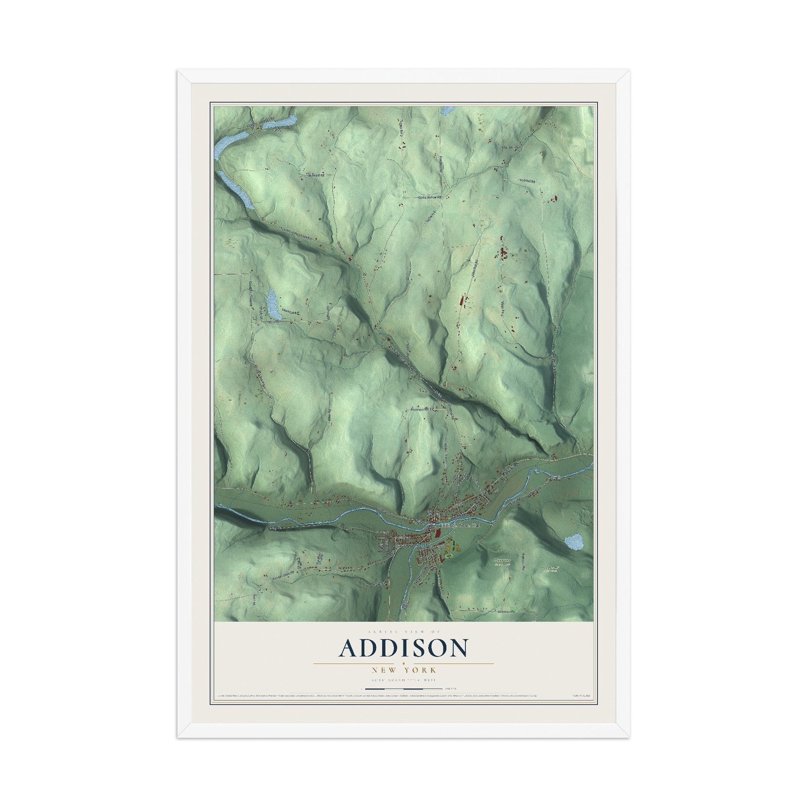 Addison, New York map print, 12" x 18" W/ White Ayous Wood Frame mockup