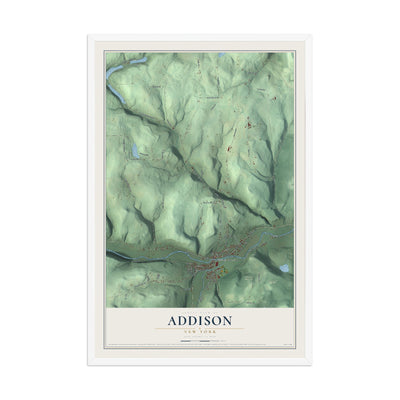 Addison, New York map print, 12" x 18" W/ White Ayous Wood Frame mockup