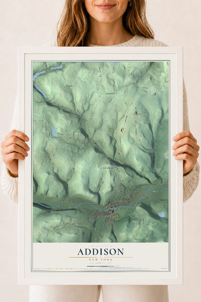 Addison, New York map print, 18" x 24" W/ White Ayous Wood Frame mockup