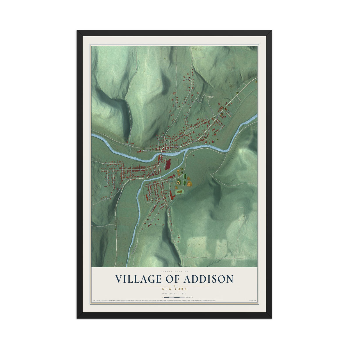 Addison, New York map print, 12" x 18" W/ Black Ayous Wood Frame mockup