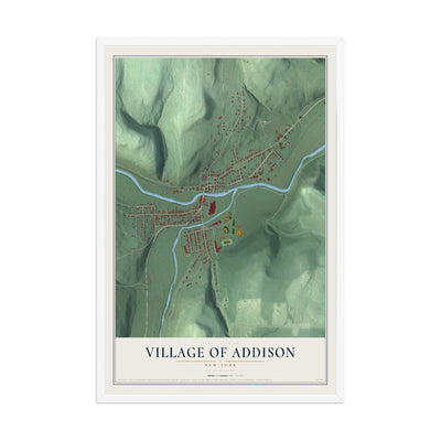 Addison, New York map print, 12" x 18" W/ White Ayous Wood Frame mockup