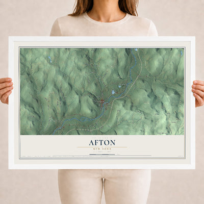 Afton, New York map print, 18" x 24" W/ White Ayous Wood Frame mockup