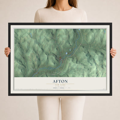 Afton, New York map print, 24" x 36" W/ Black Ayous Wood Frame mockup