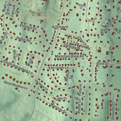 Close-up of the map of Airmont, New York print showing street and building detail