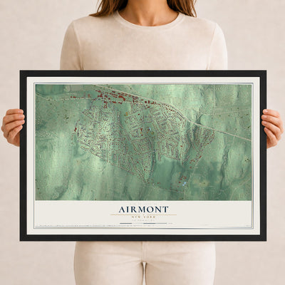 Map of Airmont, New York, 12 x 18 inch print in a black wood frame