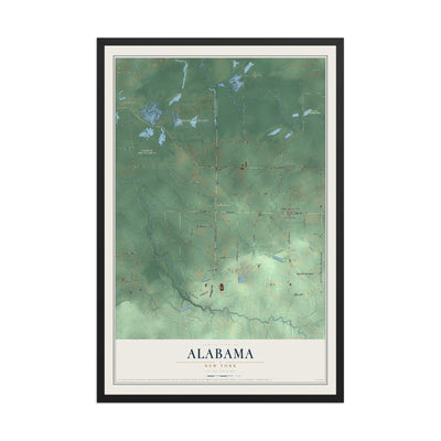 Alabama, New York map print, 12" x 18" W/ Black Ayous Wood Frame mockup