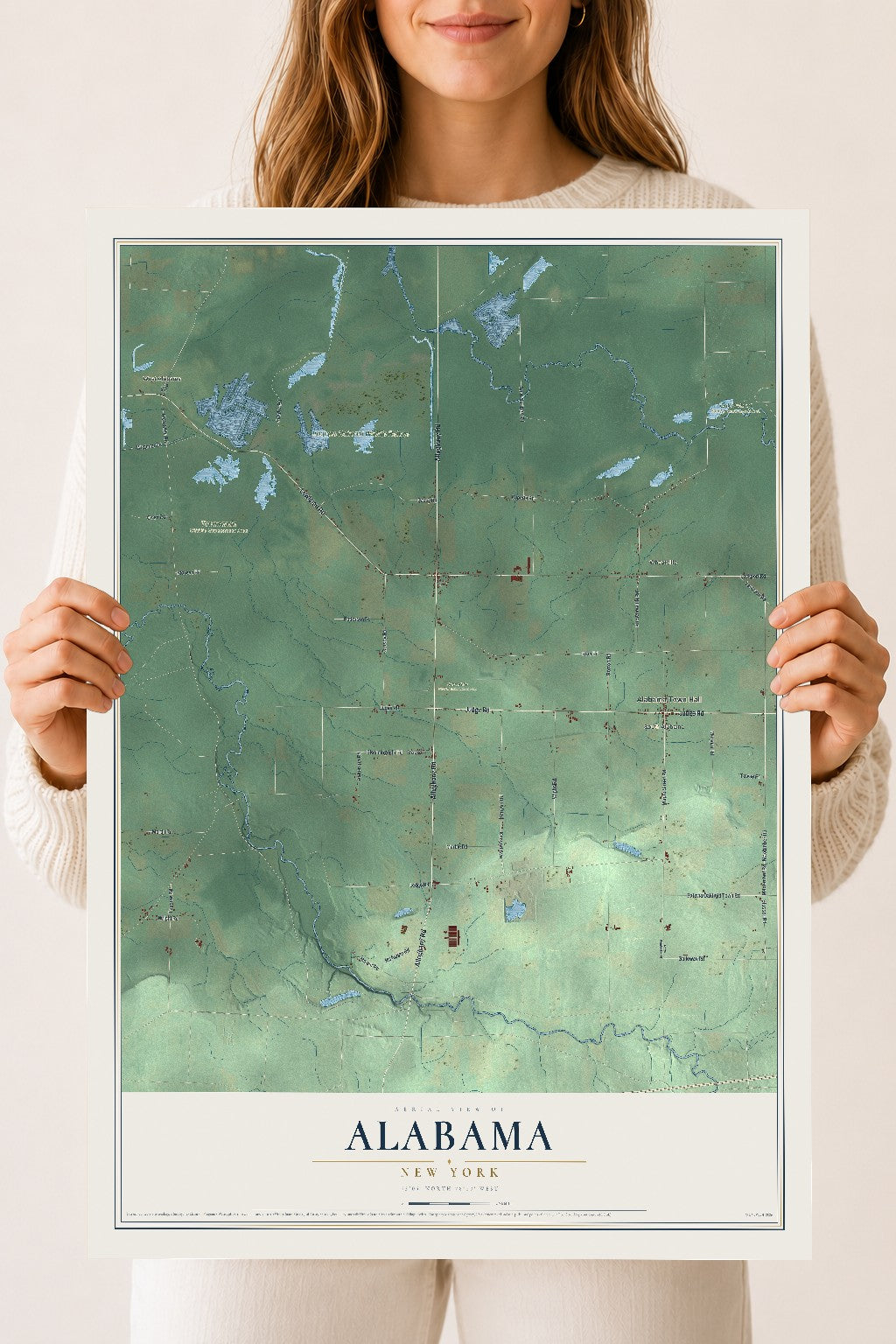 Alabama, New York map print, 18" x 24" Archival Matte Print mockup